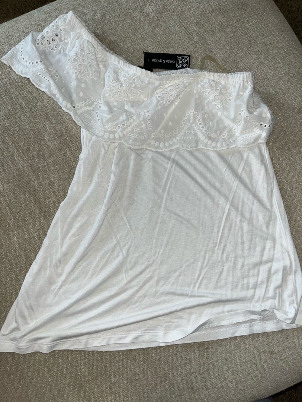Cable & Gauge White Off-Shoulder Eyelet Chemise
